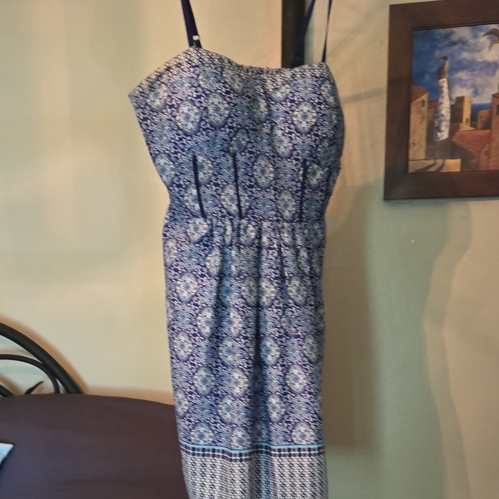 Ultra Pink Blue and White Patterned Midi Summer Dress Jr's / Women's Medium